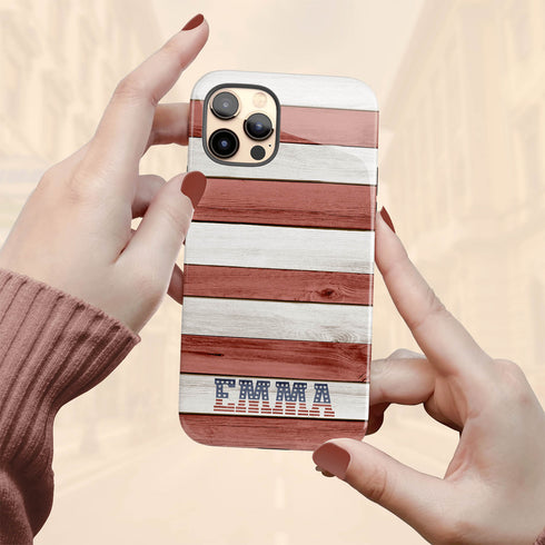 Wooden American Flag Custom Name iPhone Case